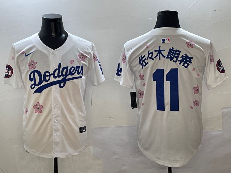 Men Los Angeles Dodgers #11 R.Sasaki White Sakura Edition 2025 Nike MLB Jersey style 1